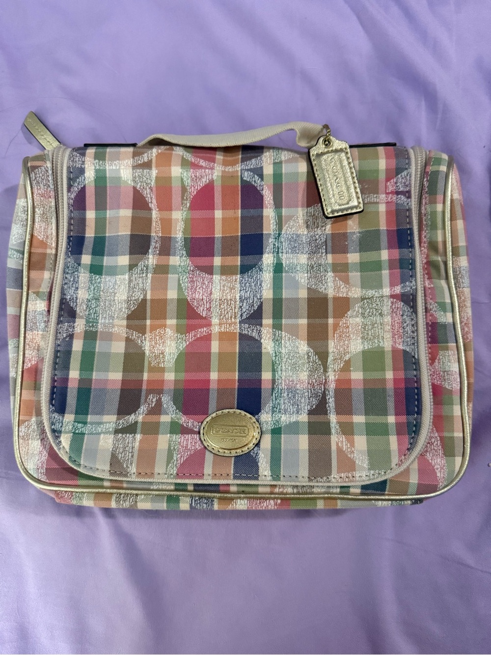COACH POPPY PLAID MADRAS MAKE UP BAG